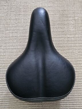 Comfortable Wide Black Bicycle Saddle with White Stitching
